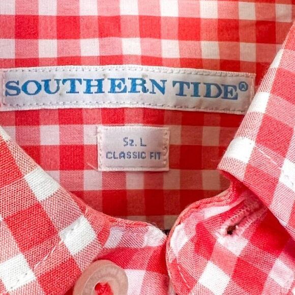 Southern Tide Men's Pink White Checkered Gingham Button Down Size Large - Picture 4 of 6